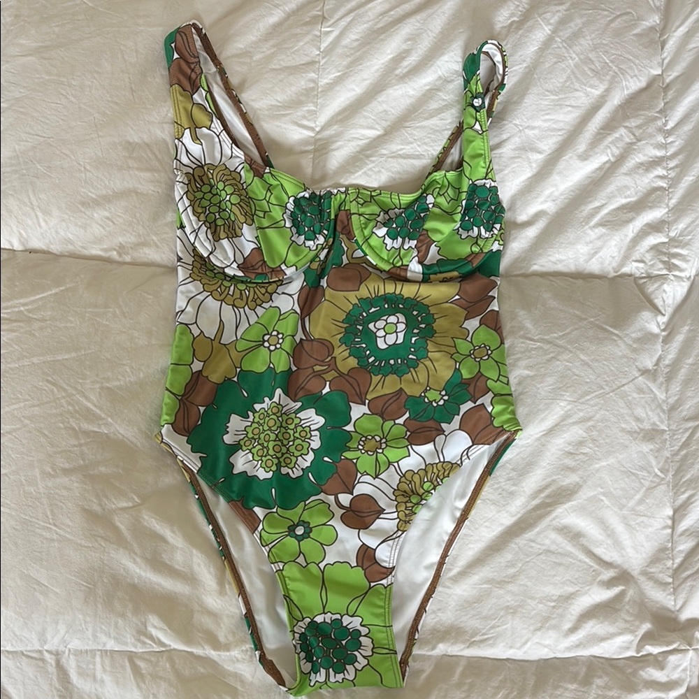 Faithfull the Brand Green and Brown One Piece Swimwear
